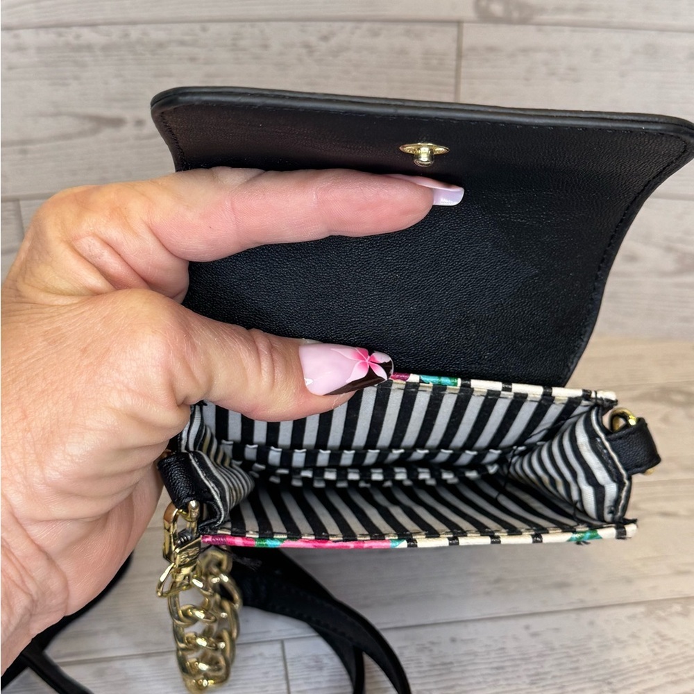 Luv Betsey Betsey Johnson Wallet on a String Floral Striped Crossbody Bag - Picture 5 of 8